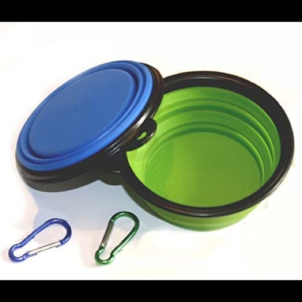 COMSUN Set of 2 Collapsible Dog Bowls / Blue and Green